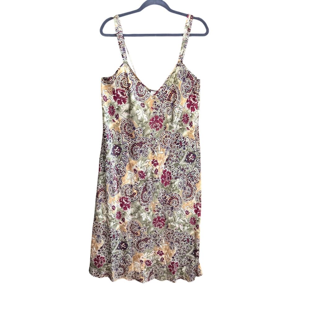 vintage sophia gold maroon floral satin nightgown slipdress paisley large autumn